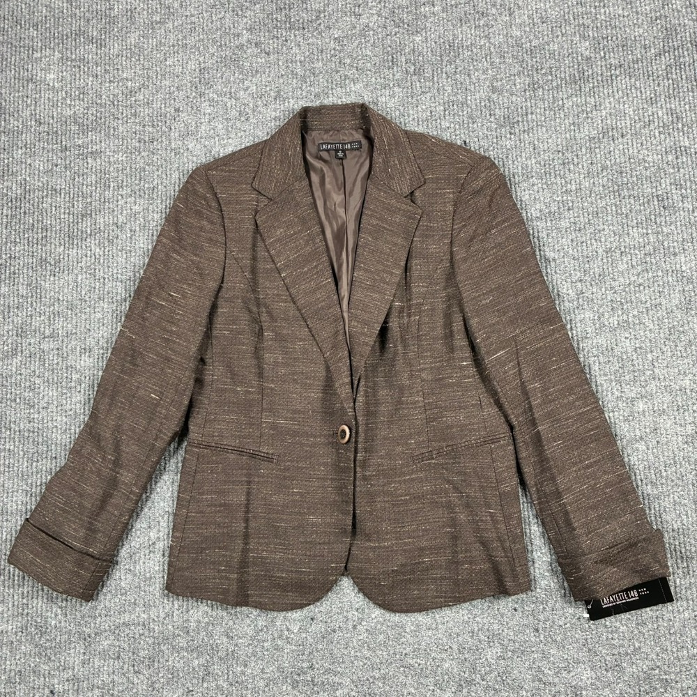 Lafayette 148 New York Womens 12 Brown Textured Blazer Jacket Career Lined